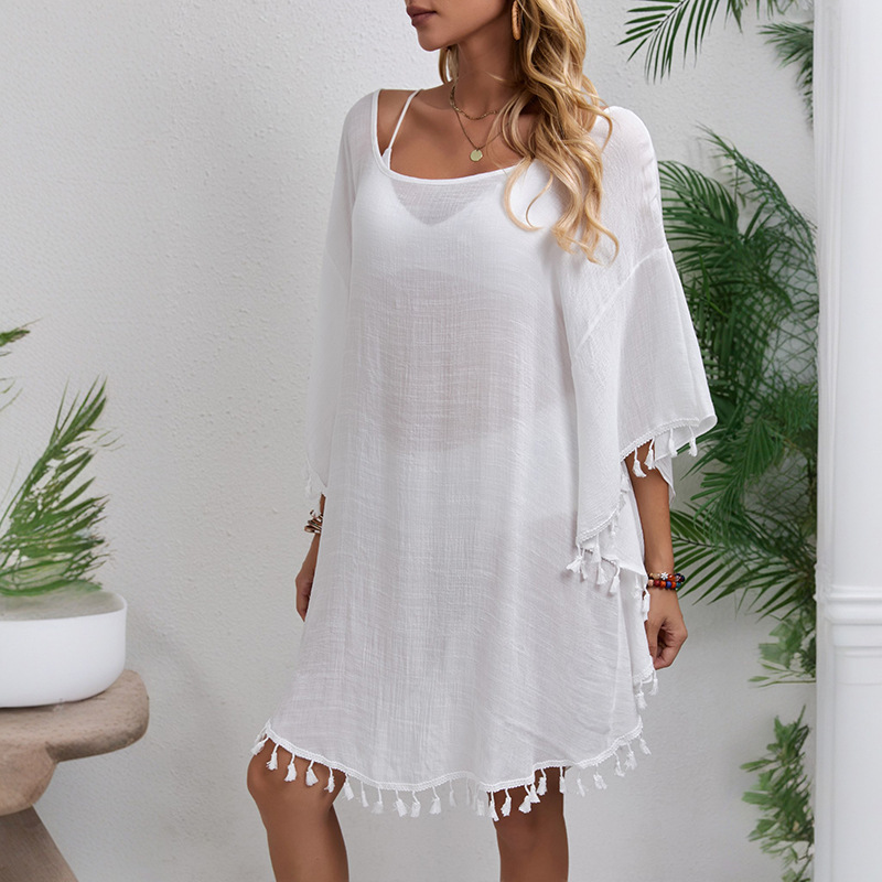 Tassel Cutout Scoop Neck Cover-Up Dress for Women Swim Shirt